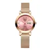Fabricantes en nombre de los relojes de mujer más vendidos transfronterizos mano rápida que tiembla suministro correa de malla impermeable doble calendario cuarzo reloj no mecánico