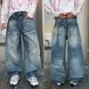 Jeans rectos lavados, desgastados y rotos estilo americano para hombre, nueva colección otoño 2026, diseño moderno, pantalones largos de pierna ancha