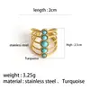 Anillo vintage versátil transfronterizo europeo y americano con turquesa y perlas, anillo abierto de acero inoxidable chapado en oro de 18 quilates