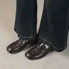 Zapatos Planos de Piel de Oveja Cómodos para el Trayecto Diario con Lazo Redondos 2026 Otoño Sueltos Punta Redonda Grande Piel Genuina Corte Profundo para Mujer