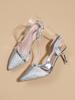 Zapatos de Salón Plateados Estilo Francés Verano 2025 Nuevos Punta Cerrada Talón Abierto Tacón de Aguja Sencillos Versátiles de Una Sola Correa para Mujer