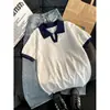 Ropa para Hombre Estilo Británico: Polo de Punto Jacquard Azul Marino de Manga Corta, Atuendo de Verano Estilo Old Money, Camiseta de Seda Hielo con Cuello en V
