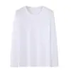 Camiseta de manga larga para hombre de primavera y otoño, holgada, versátil, estilo Hong Kong, fina, blanca, color liso, top simple casual, cuello redondo, camiseta interior