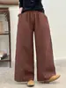 Otoño 2026 Color Liso Doble Capa Gasa Pierna Recta Pantalones Cintura Elástica Literaria Mujer Holgado Largos Pantalones Trousers Talla Grande Transfronterizo