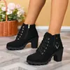 Comércio Exterior Transfronteiriço botas de tornozelo plus size femininas outono e inverno novas botas Martin de salto alto europeias e americanas cadarço bico redondo sapatos de sola única botas atacado