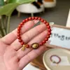 Pulsera de Ágata Roja del Sur Natural con Tallados en Madera y Colgante de Buda Pequeño, Pulsera Retro Estilo Chino, Pulsera de Círculo Único Roja del Sur