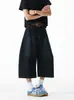 Shorts Jeans Cropped de Corte Curvo em Sarja para Homens, Marca Tendência Retro Americana de Verão, Calças Largas Estilosas para Adolescentes