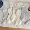 Calcetines blancos de encaje para mujer, calcetines de media pantorrilla para otoño e invierno, calcetines largos lindos estilo retro japonés de lunares para niñas, estilo universitario