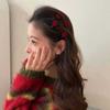 Horquilla de pelo con flequillo y rosas rojas para niña, con clip en el borde, de terciopelo, para otoño e invierno, tocado de flores