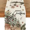 Navidad Santa Claus Americano Muñeco de Nieve Camino de Mesa Mantel de Lino Estampado Camino de Mesa Decoración Navideña Tela para Camino de Mesa Bandera de Mesa de Café
