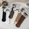 Meias 3/4 para Meninas, Meias de Renda, Estilo Princesa Lolita, Meias de Algodão Estilo Coreano para Bebês, Meias de Meia-Panturrilha com Laço, Atacado do Fabricante
