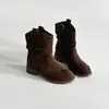 Botas de cowboy western redondas da moda europeia e americana retrô para mulheres, novas botas de moda versáteis de cano médio para outono e inverno de 2026