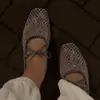 Bailarinas de Malla con Pedrería Estilo Coreano para Mujer 2026 Nuevas Sandalias con Lazo Zapatos Mary Jane de Suela Suave y Punta Cuadrada