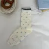 Calcetines Peiqiao Estilo Coreano con Lazo Floral de Media Pantorrilla Calcetines Cuadros Dulces y Femeninos con Volantes Calcetas Zhuji de Algodón Puro Sin Costuras Venta al por Mayor