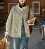 Jaqueta de trabalho solighter estilo retrô francês com gola alta para mulheres, nova blusa solta slim fit outono 2026
