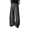 Pantalones Casuales Plisados Grises Retro de Calle Americanos Versátiles Estilo Urbano Sueltos de Pierna Ancha Caídos Largos hasta el Suelo Pantalones de Traje
