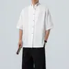 Moda Masculina de Verano 2026 Estilo Chino Delgado Bordado Algodón Lino Jacquard Simple Cuello Mao Manga Corta Nueva Moda Estilo Chino