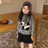 Suéter de Tricô 100% Lã Infantil Masculino Top Panda Jacquard Fofo Feminino Camada Base Tricô Outono/Inverno Novo Estilo