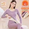 Roupa íntima térmica sem costura de veludo feminina dupla face escovada justa ao corpo com forro de fleece espesso roupa de outono conjunto de calça comprida