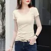 Camiseta Negra de Manga Corta para Mujer 2024 Nuevo Verano Cuello Redondo Ajustada Versátil Camiseta Base Top Interior Camiseta de Media Manga
