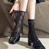 Calcetines de encaje con lazo Miu para mujer, calcetines de verano huecos de punto fino, calcetines hasta la pantorrilla estilo Mary Jane ballet