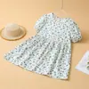 2026 Novo Estilo Vestido Doce para Meninas com Estampa Floral por Toda Parte e Mangas Bufantes Verão Manga Curta Solto Casual Roupa de Casa para Dormir