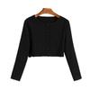 Algodão mercerizado em estoque manga comprida curto exterior vestir mulheres de malha de outono suéter cardigan casaco pescoço redondo top de outono