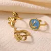Anillo de Acero Inoxidable Estilo INS Hoja Geométrica Flor Hueca Mariposa Chapado en Oro de 18K Anillo de Línea Simple Joyería