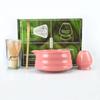 Tazón Rosa Texturizado para Matcha Transfronterizo Juego de Té de 4 Piezas Brocha de Té Herramienta para Preparar Té Dinastía Song Batidor de Matcha Tazón de Matcha