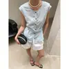 Shorts Casuais Sinan Sul da França Férias Cintura Elástica Bordado Patchwork Soltos Emagrecimento Perna Larga Corte A SN9143