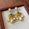 Pendientes de Borla Vintage Estilo Corte Aguja de Plata Plisados Ojos Perla Artificial Joyería Antigua Media Mujeres