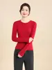 Camiseta básica feminina de cor sólida com gola redonda, macia e amiga da pele, elástica, modeladora, adequada para o trabalho, pode ser usada como camada externa, top de malha