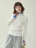 Suéter de Punto de Bloques de Color de Cuello Alto y Manga Larga para Mujer, Nuevo Estilo de Invierno Ajustado y Top Versátil
