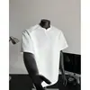 Camiseta Pesada de Verano Hombro Normal 2026 Modelo Nuevo Color Sólido Hombres Diseño Patchwork Manga Corta Versátil Holgada Moderna Algodón Mamba