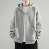Sudadera con Forro Polar al por Mayor Cardigan Estilo Ins Sudadera con Capucha Holgada para Hombre Color Sólido Otoño e Invierno Cremallera Manga Corta Sudadera Estilo Primavera para Hombre