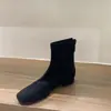 Botines cortos para mujer, botines sencillos para primavera/otoño, nuevo estilo 2025, versátiles, simples, con tacón grueso, gamuza, botines de estilo coreano, botines ajustados