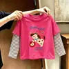 Blusa listrada de algodão puro para meninas, um novo estilo primavera/outono, disponível nos tamanhos médio e grande, camiseta de manga comprida para crianças, camiseta de bebê da moda