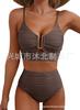 Nuevo Bikini Sexy de Color Puro Europeo y Americano Transfronterizo con Push-Up para un Aspecto Adelgazante de Cintura Alta para Mujer Bikini2025