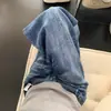 Jeans Vintage Lavado Versátil de Perna Larga Scimitar para Mulheres, Calça de Design Americano Solta com Caimento e Sensação Relaxada
