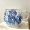 Vaso de té de vidrio de doble capa de flor real al por mayor transfronterizo, vidrio de alto borosilicato de alto valor de color, taza de flor real de doble capa de cinturón rojo de Internet