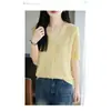 Camiseta de Tricô Manga Curta Gola V Estilo Coreano 2026 para Mulheres, Camiseta com Efeito Emagrecedor Soltinha, Cardigan Rosa Novo Estilo de Verão