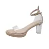 Sandalias de Plataforma con Tacón de Cristal Transparente de Una Correa Estilo Verano 2026 para Mujer, Zapatos de Pasarela Modelo Tacón Ultra Alto Estilo Hada