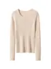 35 Tejido de Cachemira de Manga Larga Otoño Invierno Nuevo Top Versátil Cuello Redondo Estilo Coreano Capa Base Adelgazante Ropa Interior