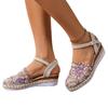 Sandalias de Cuña de Gran Tamaño para Mujer de Comercio Exterior Europeo y Americano Verano 2025 Nuevo Estilo Baotou Trenzadas Caladas Hebilla de Una Sola Tira Sandalias para Mujer