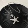 Collar Colgante Retro Dulce y Genial de Nicho Estrella de Mar Plateada para Mujer Estilo Y2K Sexy Viejo Estilo Páramo Cadena para Clavícula de Estrella de Cinco Puntas