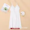 Pijama Feminino de Verão Fino Seda Gelada Renda Sexy Alça Longa Camisola Conjunto de Quatro Peças Roupas Caseiras Femininas com Bojo