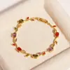 Pulsera Ajustable de Colores con Circonita de Hoja y Flor para Mujer, Exquisita Joyería de Lujo Ligero Tulipán de Alta Gama, de Venta Caliente Transfronteriza