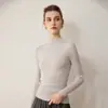 Blusa de Tricô Feminina Canelada de Gola Alta Outono Inverno Texturizada Slim Fit Elástica Camada Base Manga Longa Elegante Pulôver