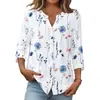 Camisa de Botones de Verano 2026 con Artículos Europeos de Amazon Transfronterizos, Camisa de Manga Tres Cuartos con Cuello en V, Top Casual Holgado de Moda