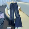 Calça boca de sino com bordado exclusivo de onda lateral, moda outono 2026 calça boca de sino retrô slim fit